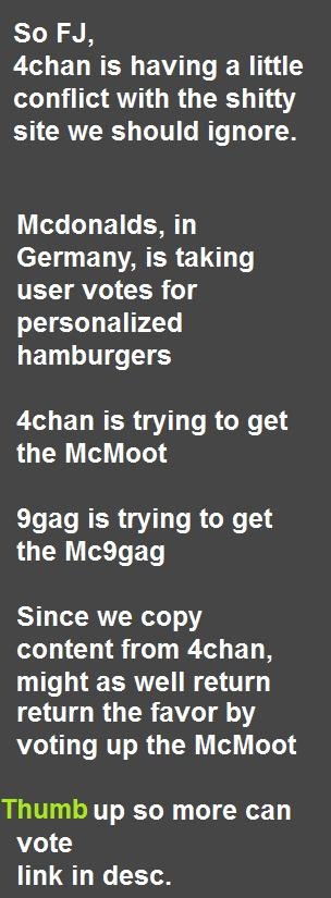 4chan vs. 9gag. 4chan vs. 9gag.. at the bottom, click from "Neue Burger to Beliebte Burger" even if you cheat-vote, it counts.. ychan is having a little conflict with