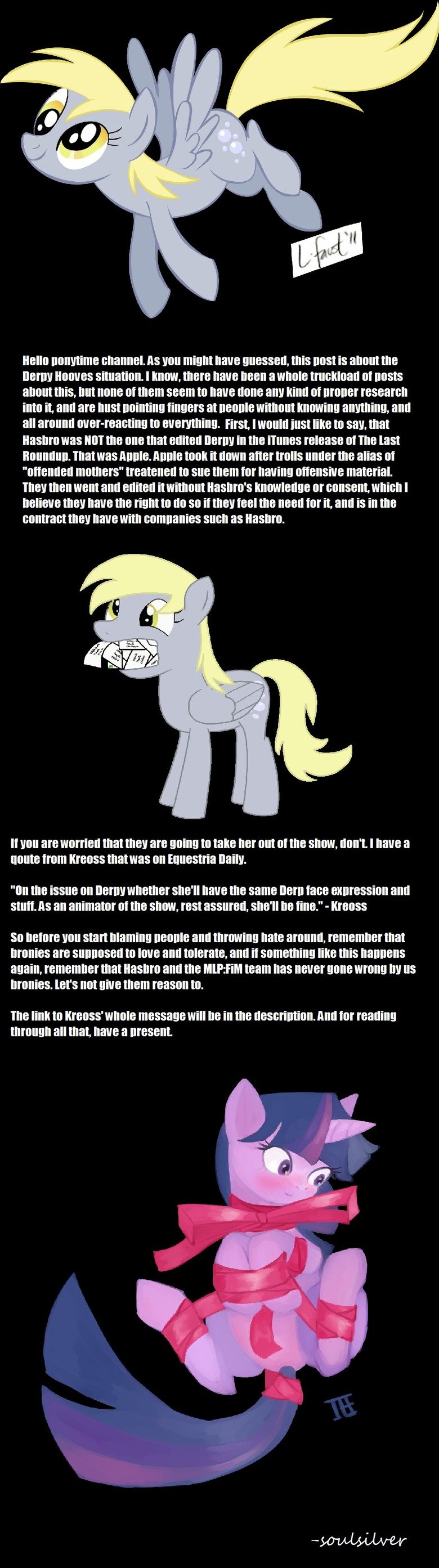 Derpy Hooves is Safe Derpy Hooves is Safe. Seriously, you guys need to stop jumping to conclusions. www.equestriadaily.com/2012/02/look-into-derpy-from-kreoss.html. 118113 333111131