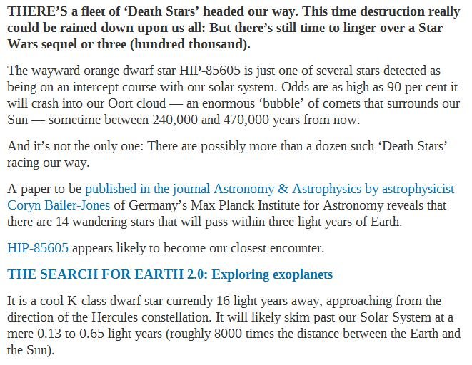 Doomsday junk. www.news.com.au/technology/science/death-stars-tracked-heading-towards-our-solar-system/story-fnjwlcze-1227175752020 Admitted it is happening pre