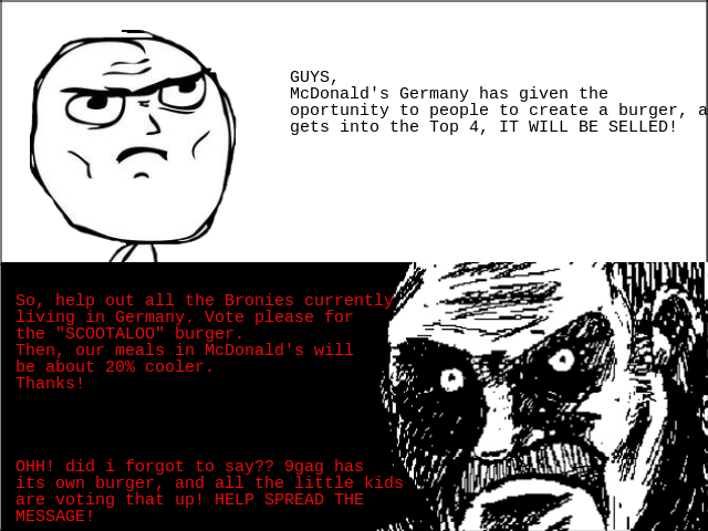 Help German bronies out! MAKE IT HAPPEN Help German bronies out! MAKE IT HAPPEN. Link: in case it doesn't works: http://www. mcdonalds. de/ mein_burger/index.cfm#/galerie/detail/11033 Just erase all t