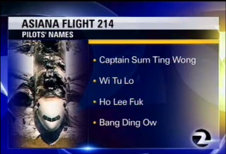 Ho Lee Fuk Ho Lee Fuk. Bay Area Fox affiliate KTVU purportedly learned the names of the flight crew of Asiana flight 214, which crashed last Saturday at San Francisco Inte