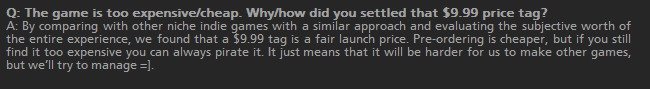 How game developers should be How game developers should be. This is guy is cool, and I'm glad he sees that some people can't always afford games. Source: . Q: The game is tun expensive/ che