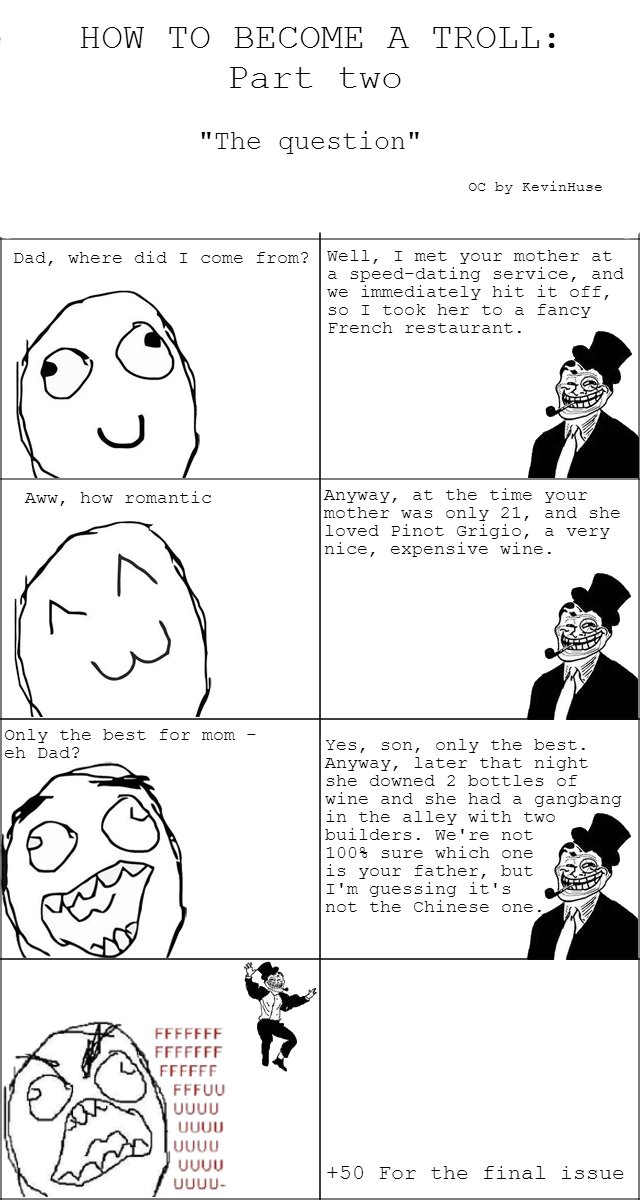 How to become a troll pt. 2 How to become a troll pt. 2. OP has delivered! Original: /funny_pictures/2053557/How+to+become+a+troll+Pt+1/ Part three: /funny_pictures/2062424/How+to+become+a