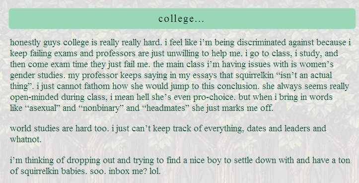 Hyper Autism mode engaged. squirrrelygirly.tumblr.com/ Keks will be had. Maybe also rage. Not as good as Squirrel Girl. 0/10 bet she can't even beat up Thanos..