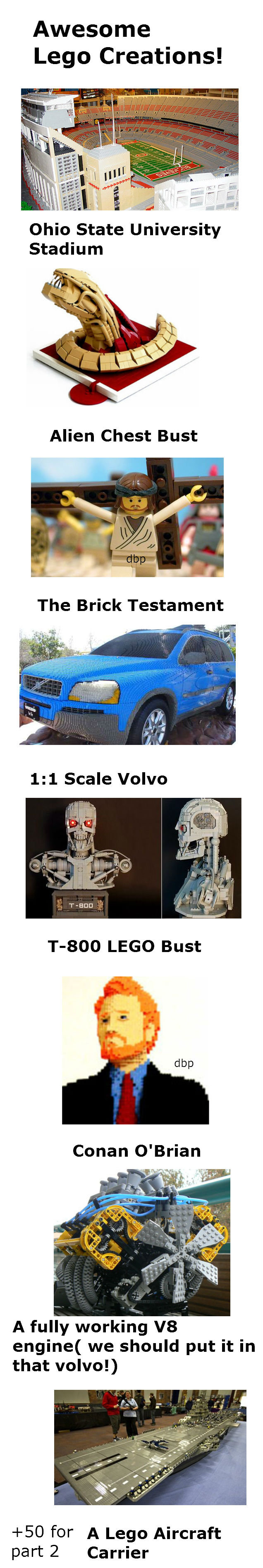 LegoCreationsPt.1 LegoCreationsPt.1. Part 2! /funny_pictures/3206570/LegoCreationsPt.2 Part 3! /funny_pictures/3209537/LegoCreationsPt.3 100% OC. Subscribe for more! /funny_pictu