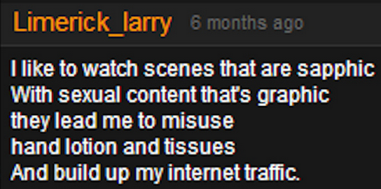 Limerick Larry. . larry Having sex with bondage and leather is just not my sort of endevour_ If you asked me to shag with a whip and a gag I' d answer "not now 