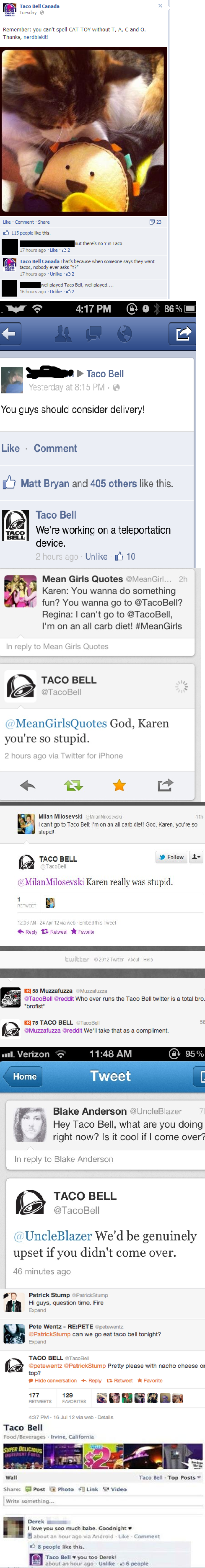 Taco Bell on Facebook and Twitter Comp 2 Taco Bell on Facebook and Twitter Comp 2. Since I got such a good reaction from my first comp, I decided to make another. This is probably going to be the last