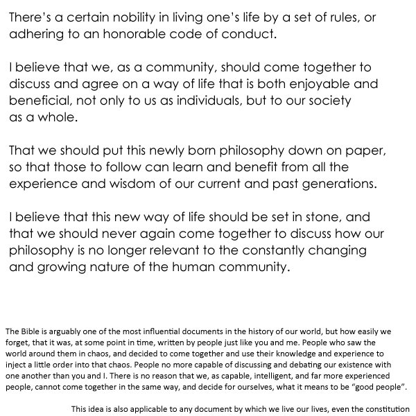 the bible and logic the bible and logic. I've never posted anything "serious" or thought provoking to FJ, I'm kind of curious as to how it will blow over. Probably not we