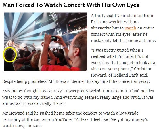 The Horror The Horror. No worries, I cite my sauce theshovel.com.au/2013/12/09/man-forced-to-watch-concert-through-his-own-eyes/. Man Forced To Watch Concert With His Own