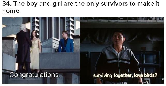 The Hunger Games vs Battle Royale pt2. . 26. Someone gets shot with an arrow. you, the Hongar Games!