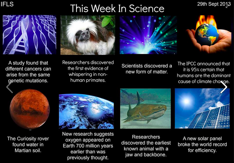 This Week In Science (9/29/13) This Week In Science (9/29/13). Cancer: http://www.the-scientism/?articles.view/articleNo/37661/title/Different-Cancers--Same-Mutations/ Whispering: http://www.